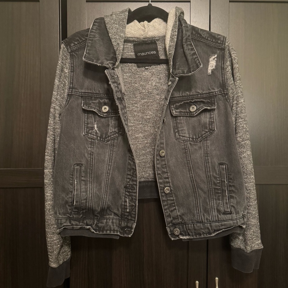 Maurices Charcoal Denim Jacket with Heathered Sleeves​